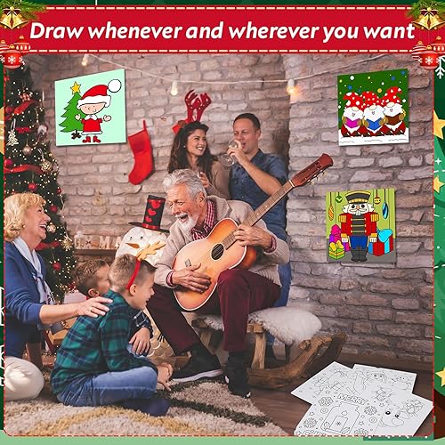 Miniatura 7 de Tenceur 30 lienzos predibujados estirados de Navidad para pintar para adultos de 8 x 8 pulgadas, lienzo preimpreso para adultos y niños, fiesta,