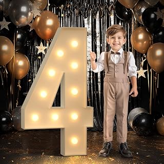 imprsv 4FT Marquee Number 4 Light up Number 4th Birthday Decorations Large Numbers Big Mosaic Numbers for Balloons Birthday Decor Number Four Balloon Frame Anniversary Decors