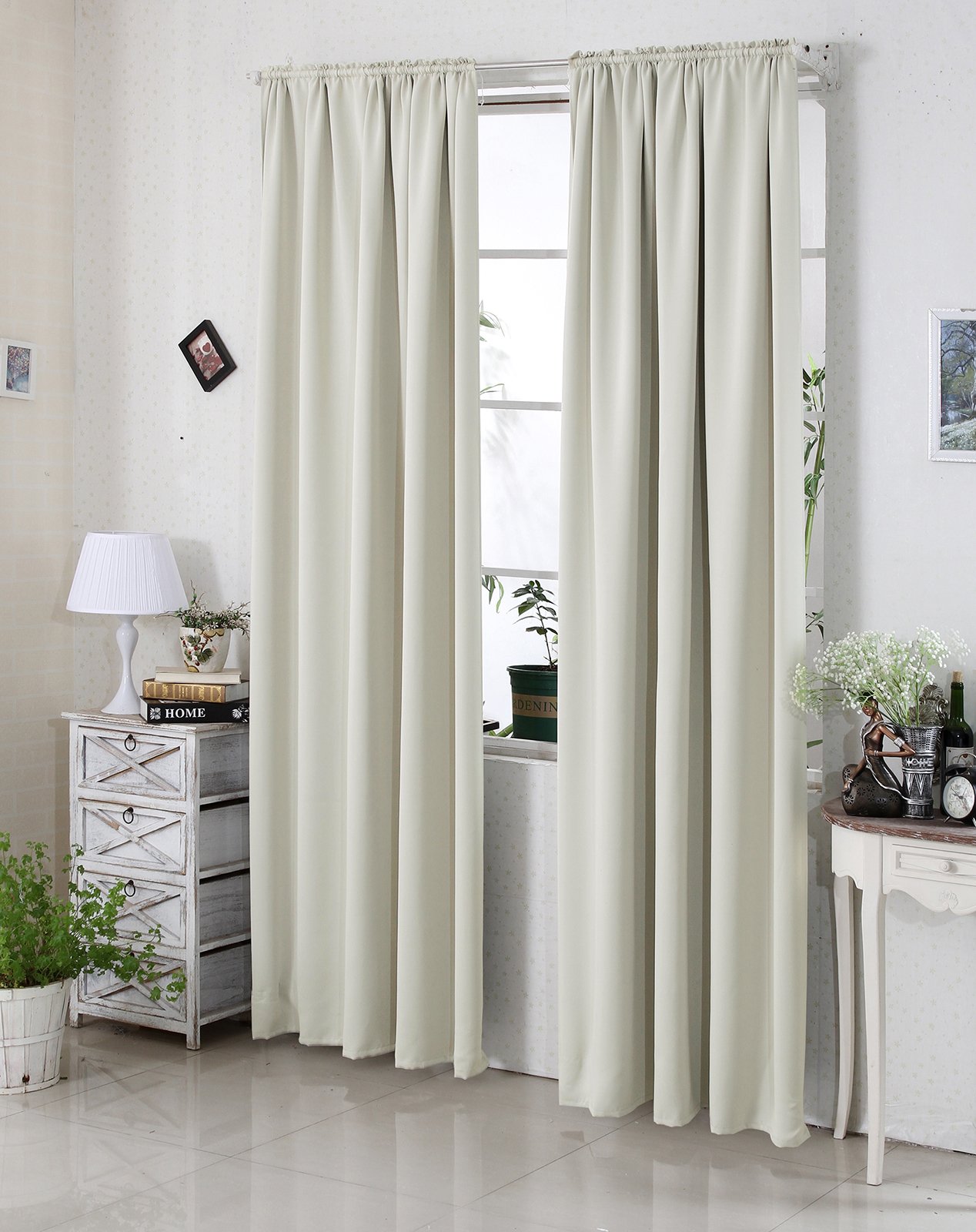 Laneetal 2er Set Gardinen, Verdunklungsvorhänge für Wohnzimmer Kinderzimmer, Blickdicht, Kräusebänder für Schiene, 250 g/m², kälteschutz lichtundurchlässig, 140 x 245 cm, Beige