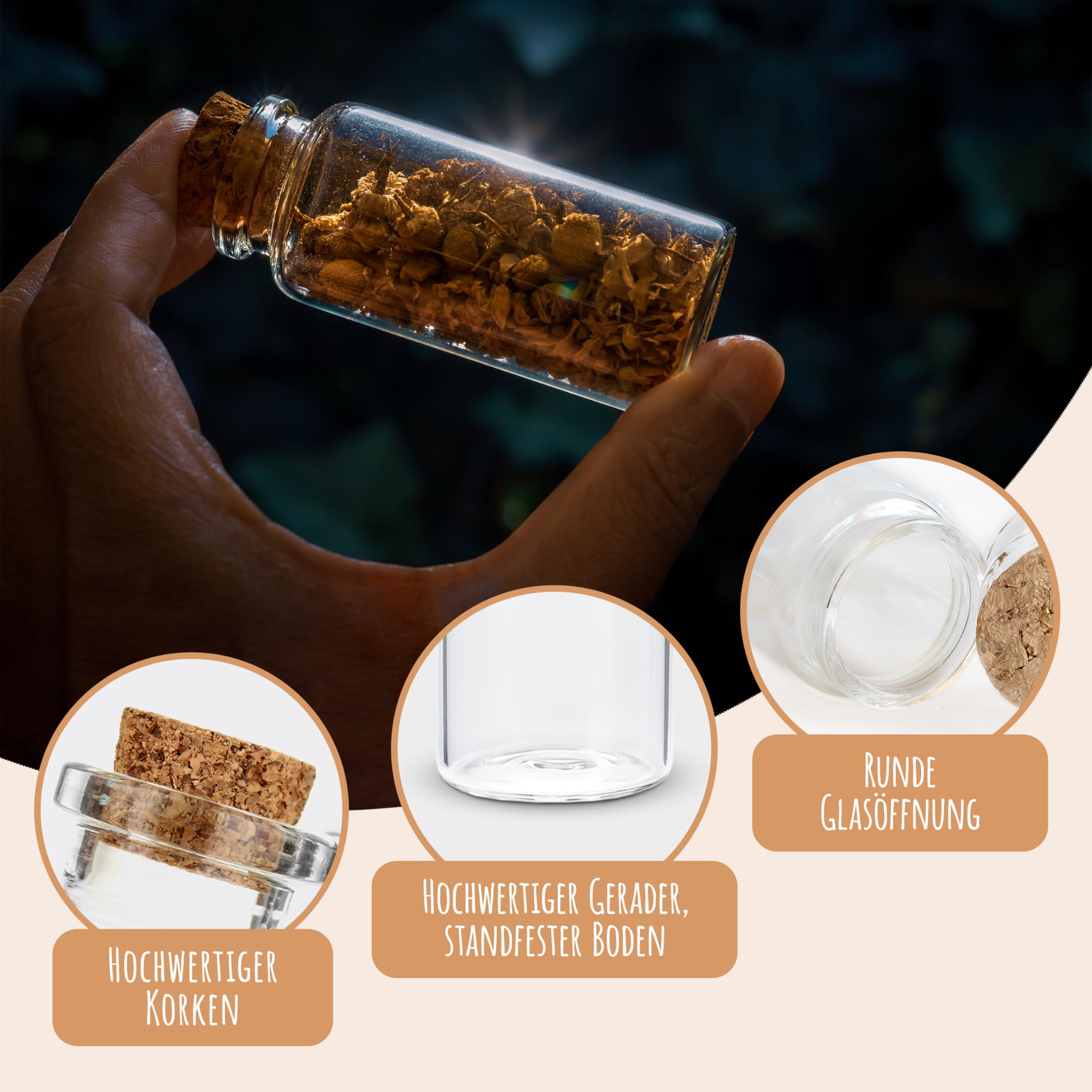 Bolson 120 Stück Reagenzglas mit Korken 90 ml - Kleine Glasflaschen mit Korken zum Befüllen - Korkengläser als Gastgeschenk, Hochzeitsdeko, Gewürzgläser, Aufbewahrung