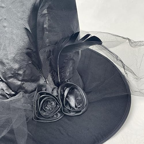 Miniatura 5 de Kits de sombrero de bruja para mujer accesorios de disfraz de cosplay para mujer color negro para Halloween fiesta de disfraces para adultos