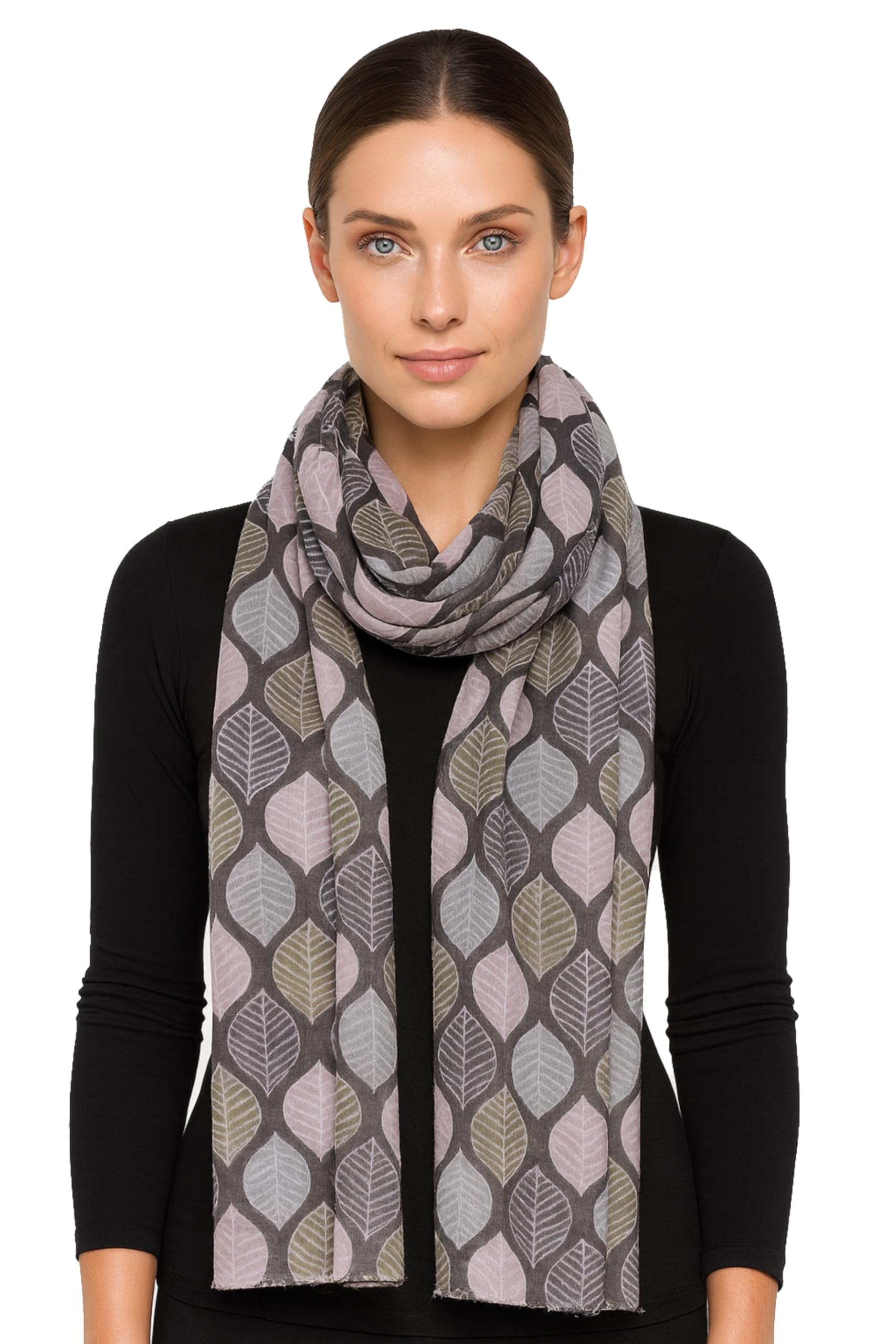 World of Shawls Tree Leaves Print Women Scarf Shawl Wrap Ladies Long Wrap (Silver)
