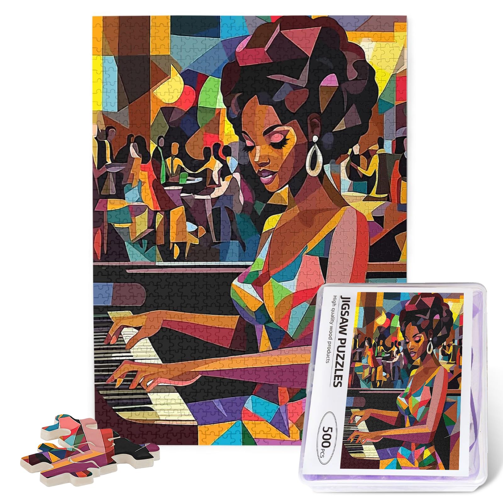 African American Puzzles for Adults 500 Pieces Black Women Playing Piano Musical Magic Bohemian Art Puzzle Gifts for Women for Family Friends