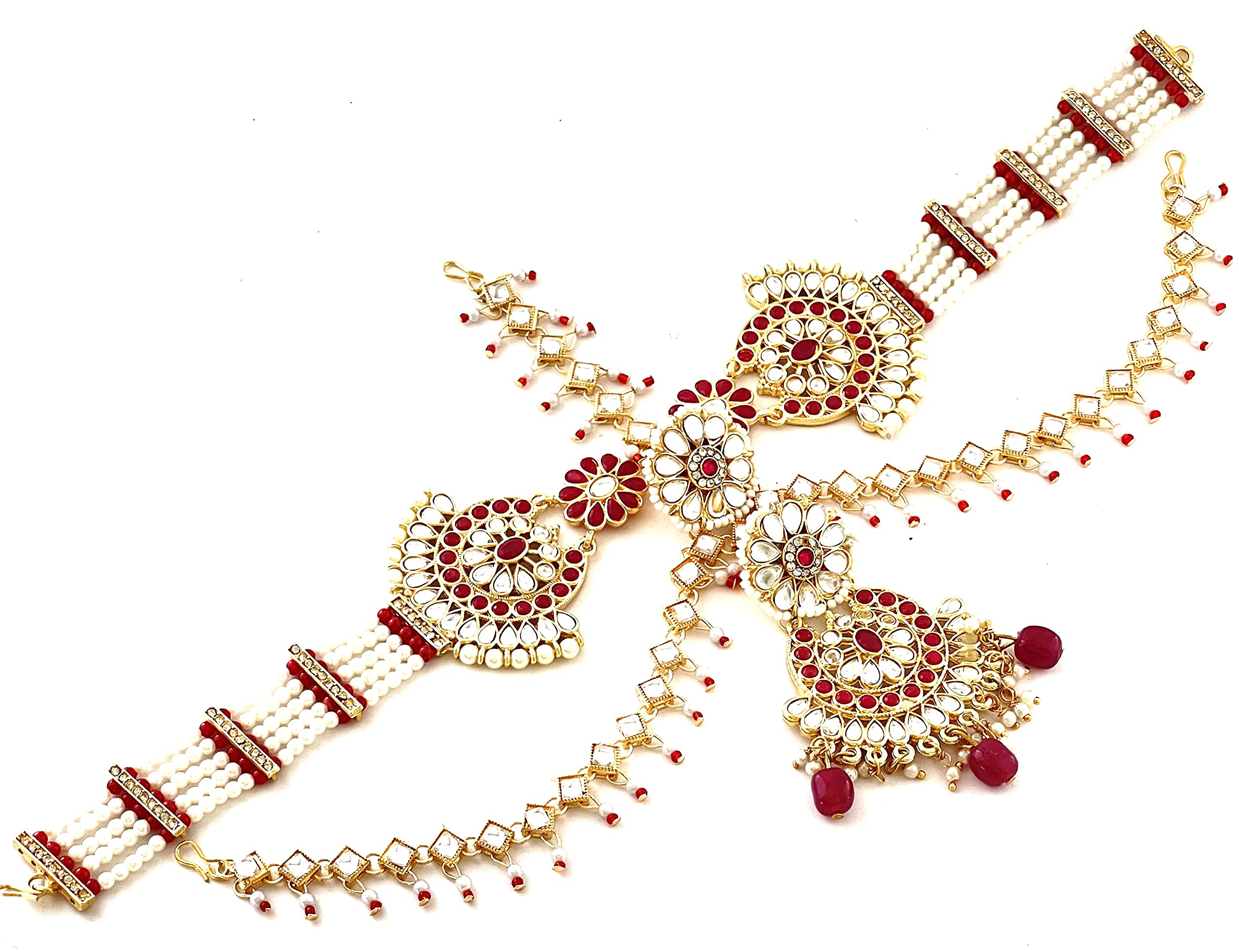 TOF Traditional Rajasthani Gold Plated Bridal Dulhan Heavy Sheeshphool Matha Patti with Borla in Kundan and Pearls for Women and Girls (B093C6T5HQ) Amazon Price History, Amazon Price Tracker