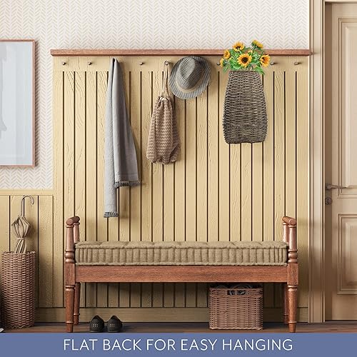 Vista 29 de AuldHome Design Cestas para colgar en la pared (juego de 2, gris); cestas de mimbre tejidas rústicas para puerta color gris lavado, tamaño pequeño