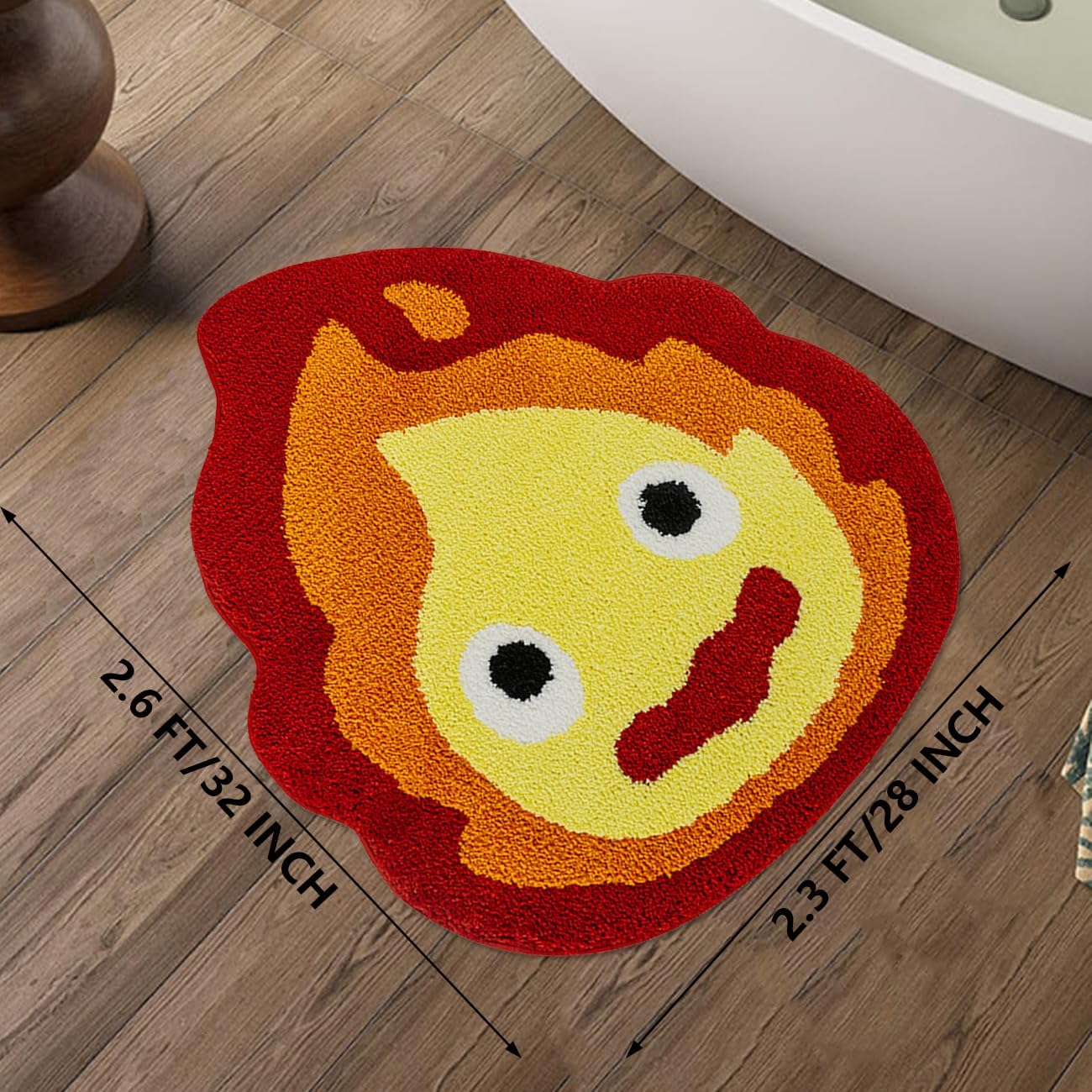 Fire-Shaped Rug Cartoon Bedroom Rug Ultra Soft Tufted Area Carpet Bathroom Non-Slip Mats Anime Cute Aesthetic Home Decor Cool Rugs for Bedroom (Orange)