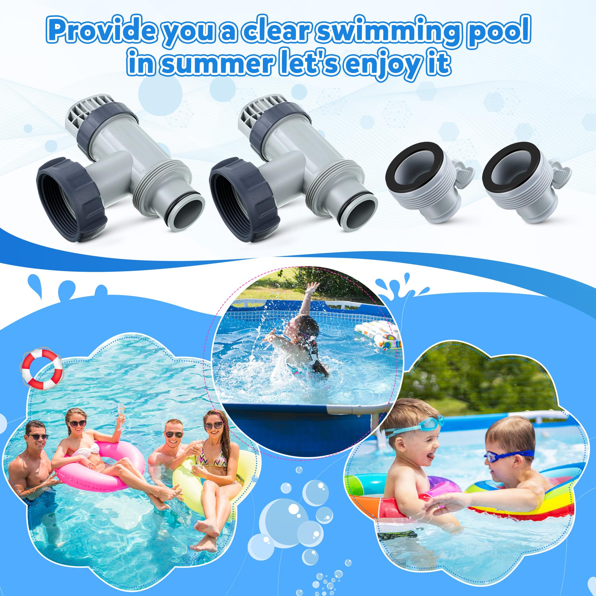 Saillong 2 válvulas de émbolo de piscina y adaptador de manguera tipo B de 1.25 a 1.5 pulgadas compatible con piezas de repuesto de piscina Intex, piezas de válvula de cierre con juntas para bomba de