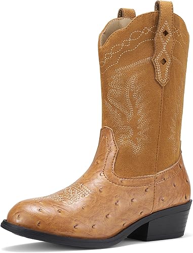 Rollda Kids Cowboy Boots Western Round Toe Cowgirl Boots for Boys Girls Toddler/Little Kid/Big Kid
