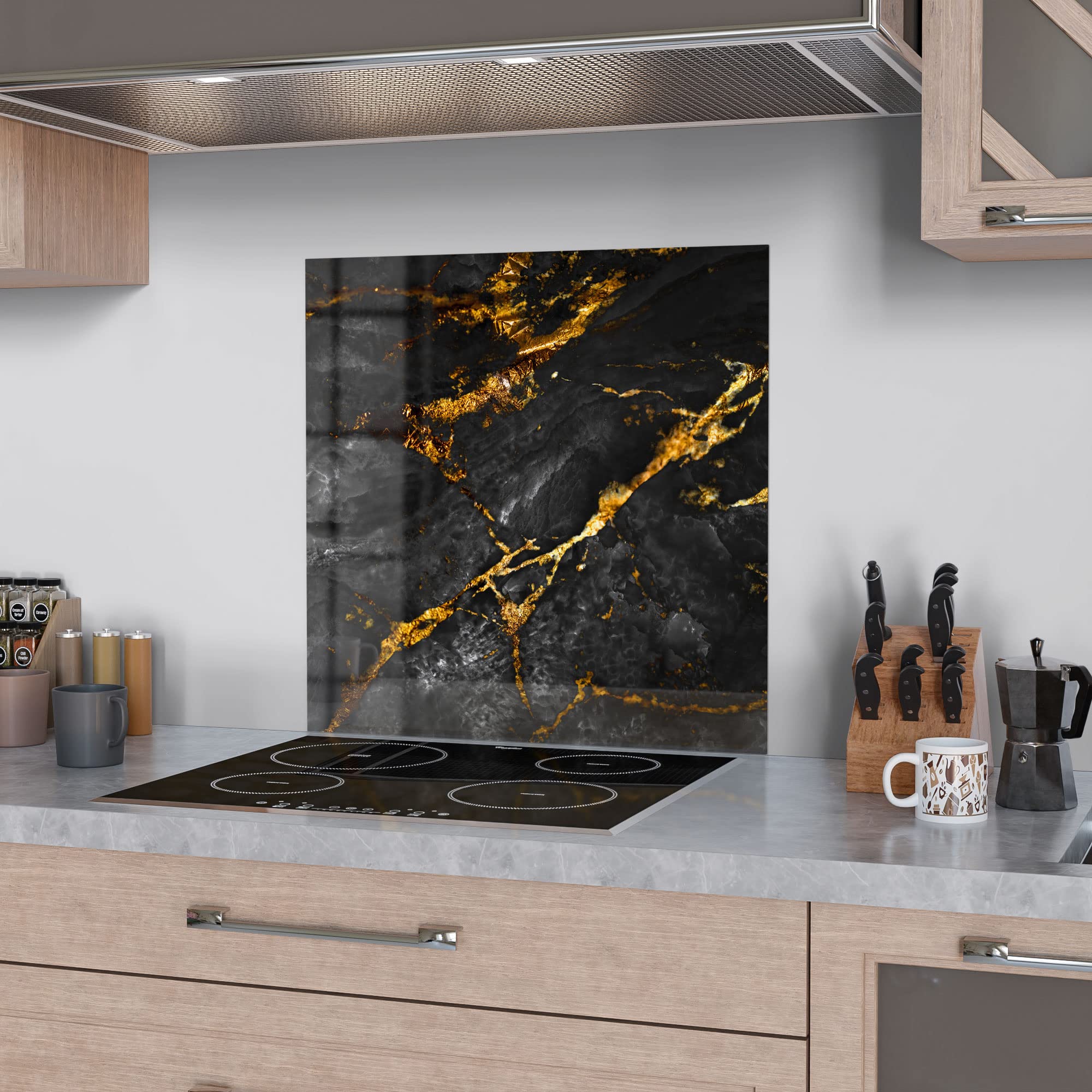 Crédence De Cuisine En Verre - 125x50 Cm - Style Nature Pierres Roches Gris Noir - Moderne - Tulup