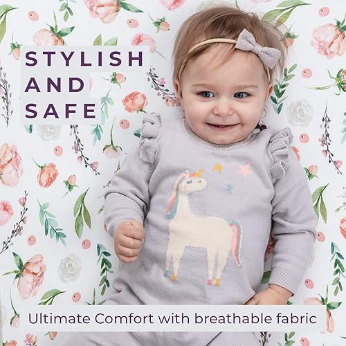 Miniatura 3 de Pobibaby - Paquete de 2 sábanas de moisés prémium para moisés estándar - Tejido ultrasuave de primera calidad, elegante patrón floral, seguro y