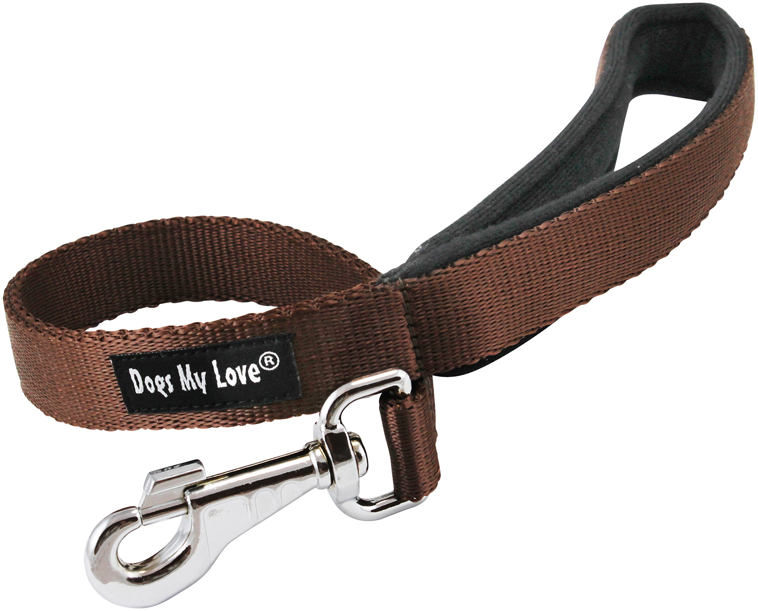 Short Dog Leash Padded Handle Wide Nylon Traffic Lead 22" Long Brown (XLarge: 1" Wide) - Image 3