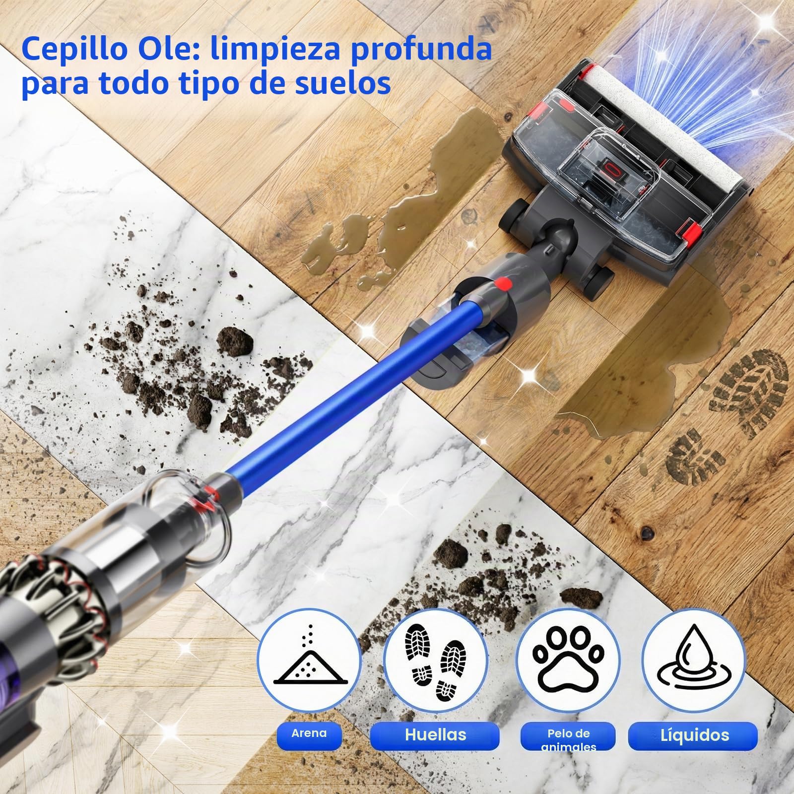 Cepillo limpiador compatible con aspiradoras Dyson V7/V8/V10/V11/V15, 2 en 1, fregona eléctrica con depósito de agua limpio y sucio, al mismo tiempo aspirar y limpiar, negro