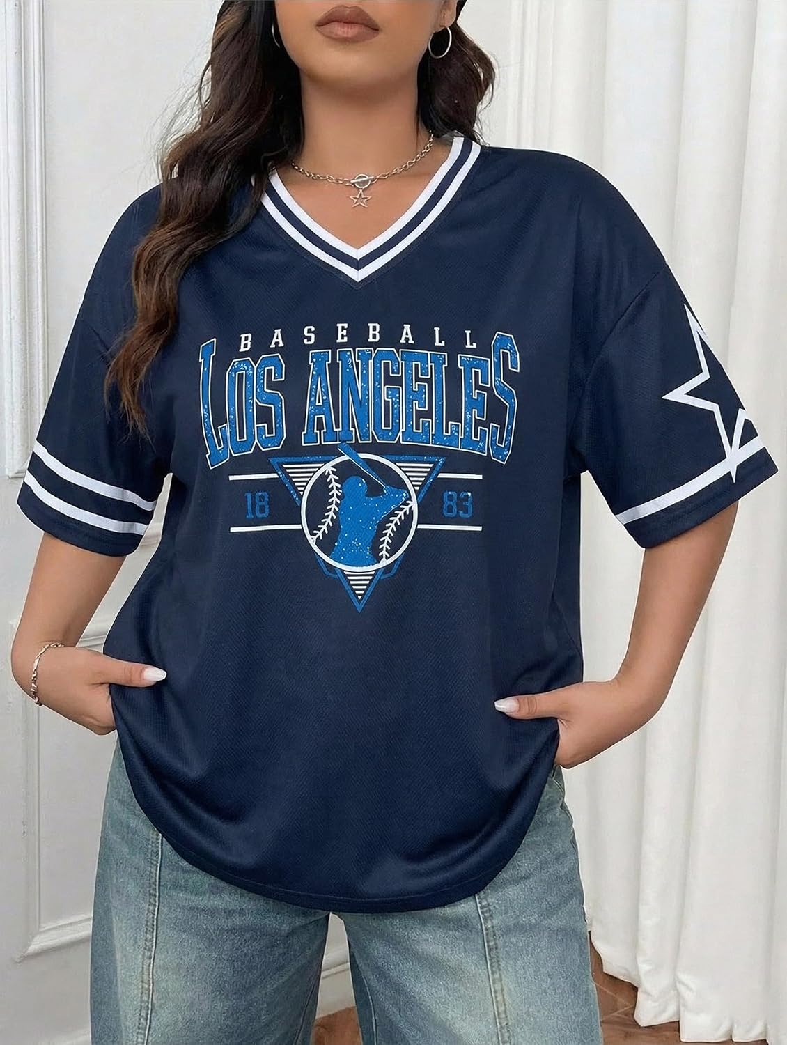Baseball Jersey Women Game Day Sports Fan Shirts Oversized Baseball Mama Tshirt V Neck Tops Fans Gifts