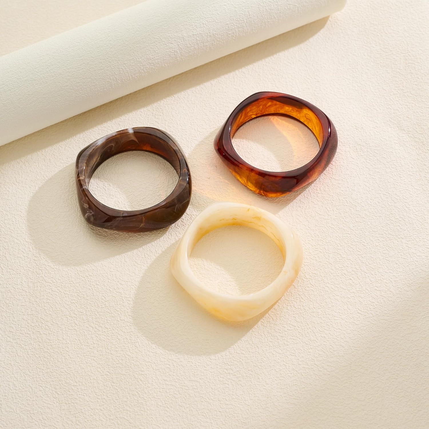 WOWORAMA 3pcs Colorful Resin Acrylic Bangle Bracelets Set for Women Wide Chunky Acrylic Bracelets Stackable Geometric Acetate Resin Bangles Stack Plastic Statement Bracelet - Image 4