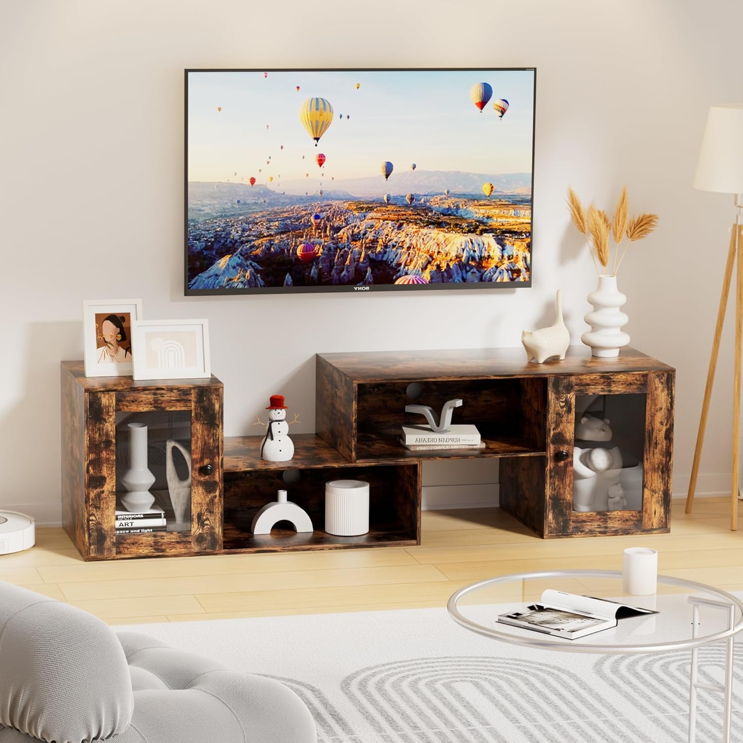 VECELO LED TV Stand for Televisions up to 70 Inchs Modern Entertainment Center with Storage, Media Console with 23 Flashing Options and 4 Customizable Modes for Living Room, Bedroom