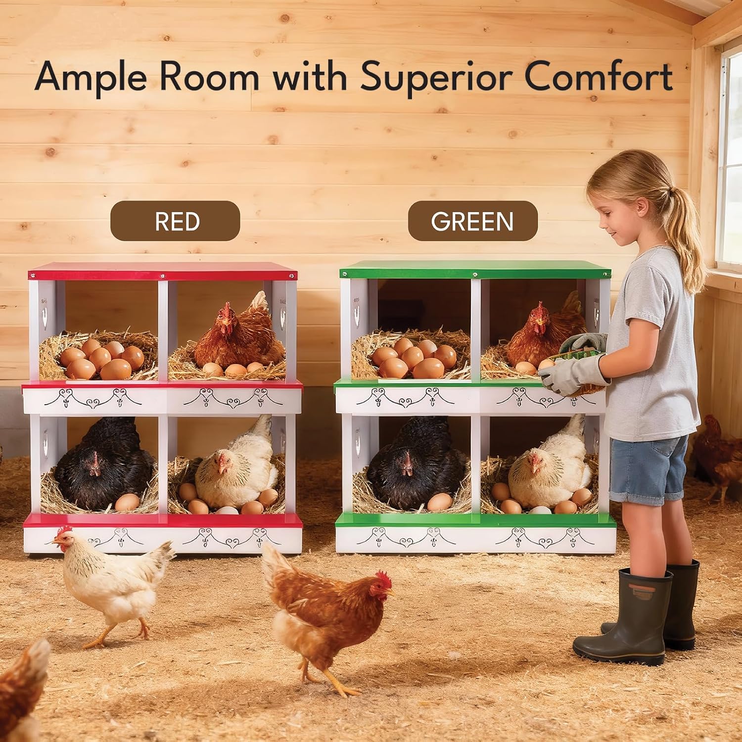 4 Hole Chicken Nesting Box for Laying Hens - Automatic Rollout Egg Collection, Heavy Duty Metal Nesting Boxes with Swing Perch for Chicken Coops, Secure & Easy Clean Poultry Nest Box