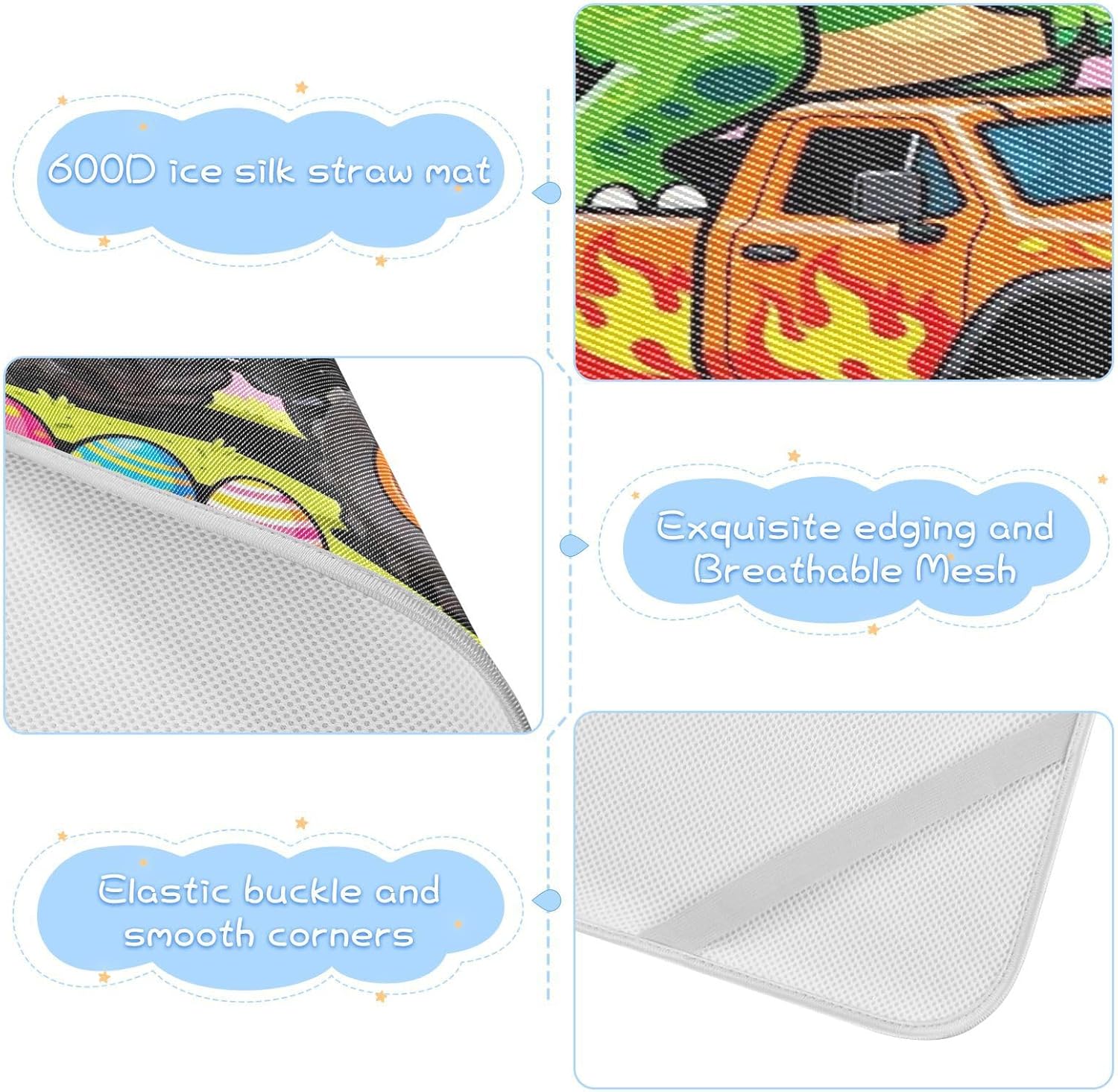 Cooling Baby Bed Mattress 28" x 52" Reusable Easter Dinosaur Monsters Truck Pads Washable Waterproof for Kids, Adult