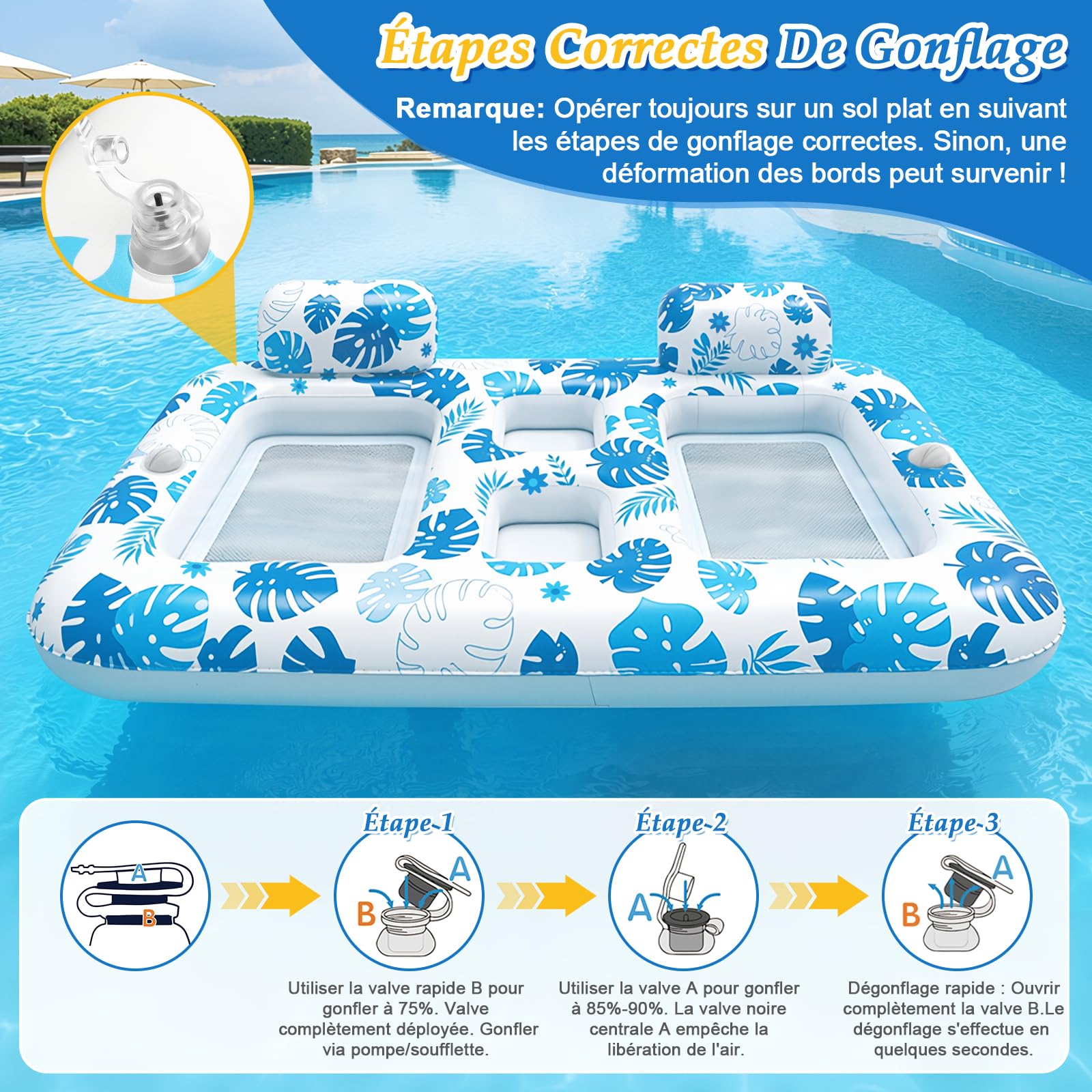 JONRRYIN Matelas Gonflable Piscine, Matelas Gonflable 2 Personnes Piscine, Tanning Pool 200×120CM avec Filet, Porte-Gobelet pour Adultes pour Fêtes de Plage et Piscine
