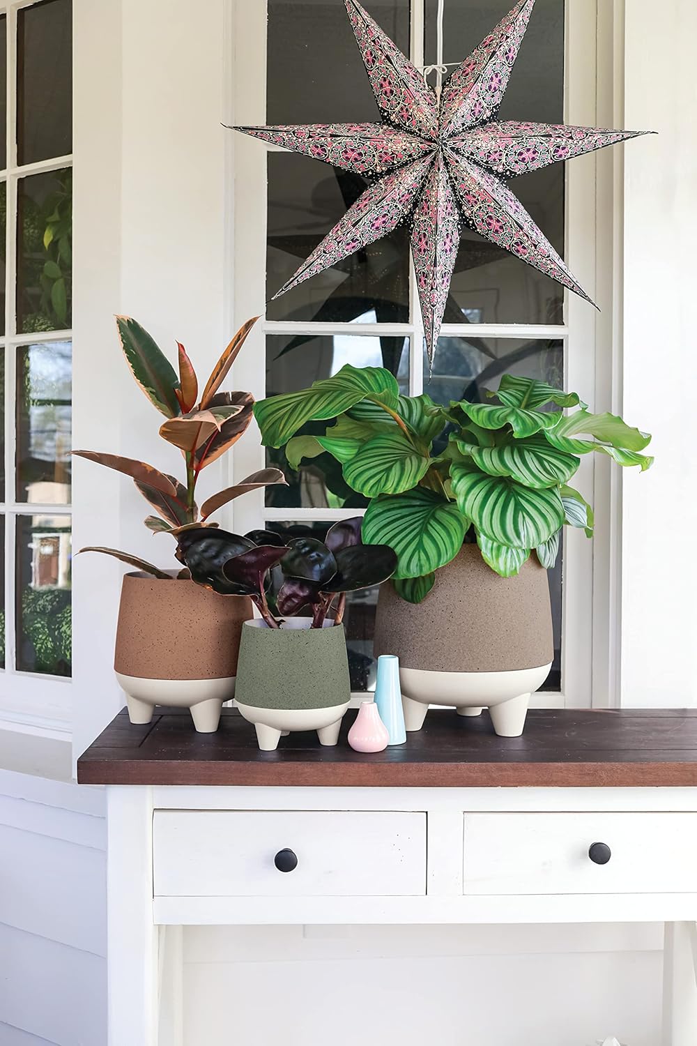 The HC Companies Orion Self Watering Planter - Lightweight Indoor Plastic Plant Pot for Herbs and Flowers (8" Greige, Pack of 2)