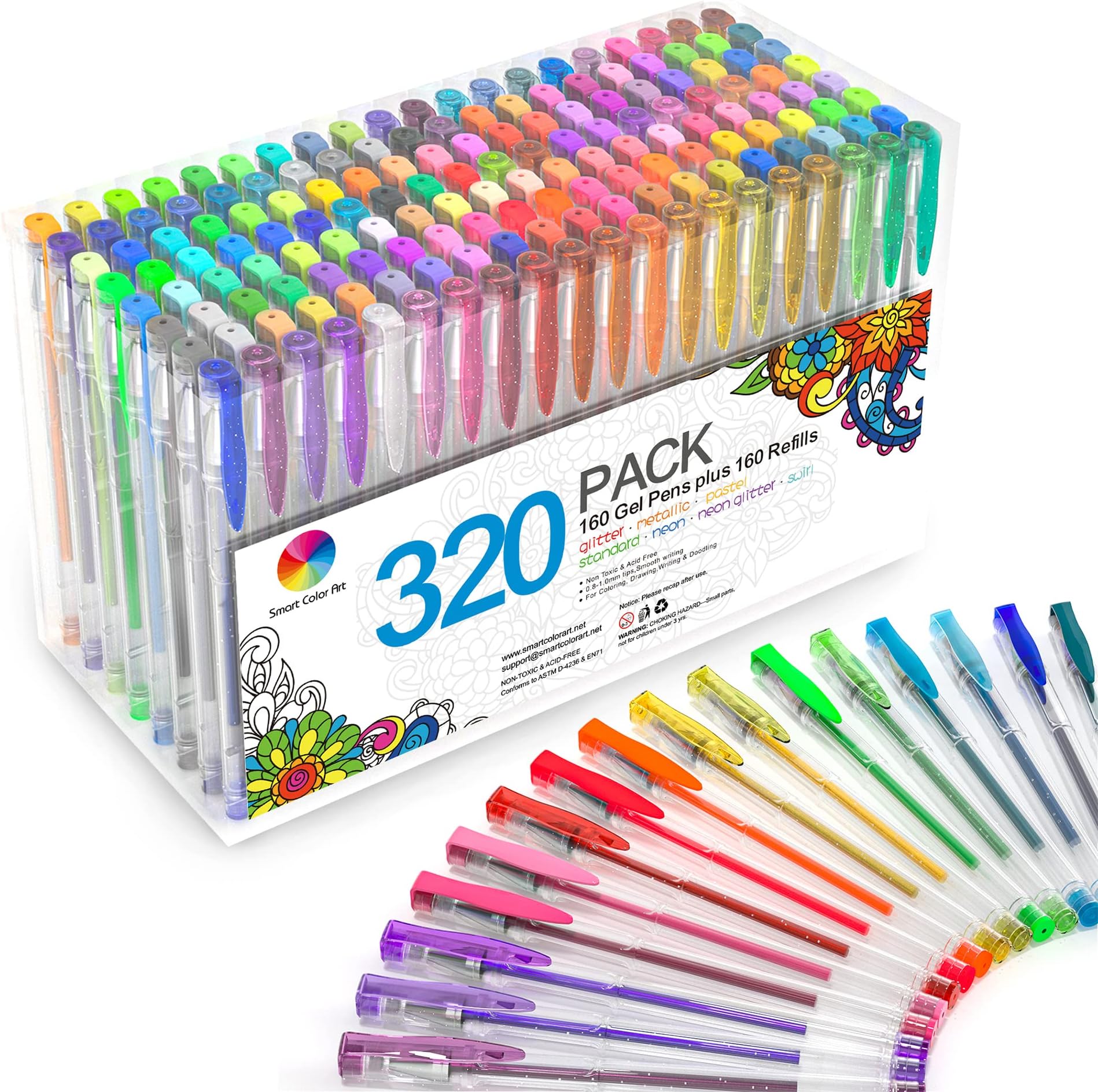 320 Pack Gel Pens Set Smart Color Art 160 Colors Gel Pen with 160 Refills for Adult Coloring Books Drawing Painting Writing