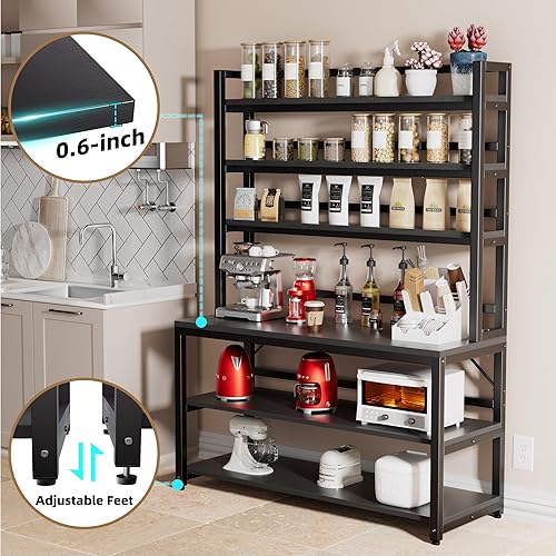 Miniatura 5 de Aquzee Estantes para panaderos de 6 niveles para cocinas, soporte de almacenamiento de cocina con gabinete, organizador independiente negro con