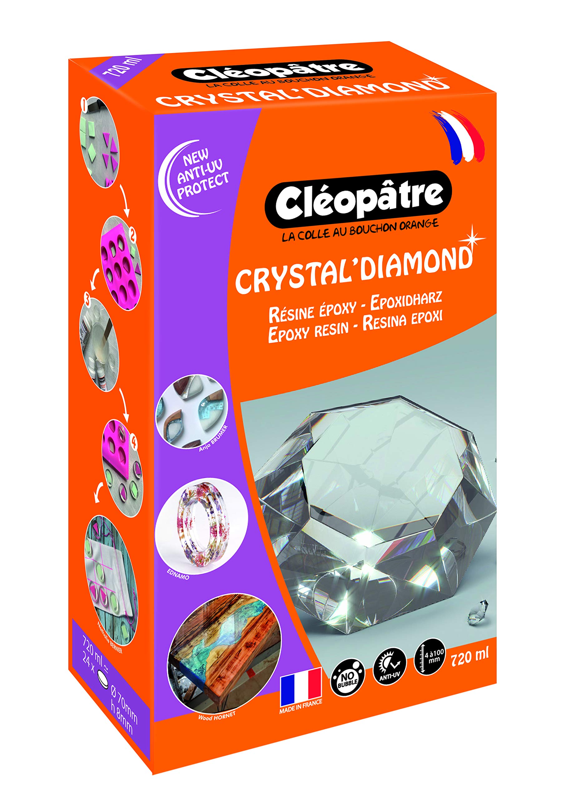CLEOPATRE – Résine Epoxy Transparente Crystal'Diamond 720ml – Résine et Durcisseur à Mélanger – Idéal Création Bijoux, Table Rivière, Artisanat
