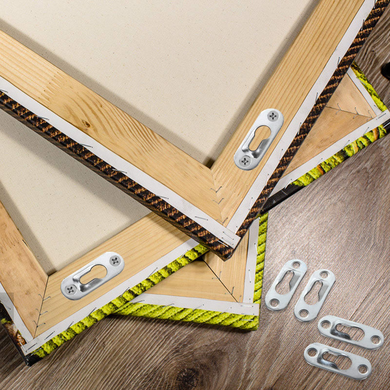 LISHINE 100 Pcs Metal Keyhole Hangers with 200 Pcs Screws