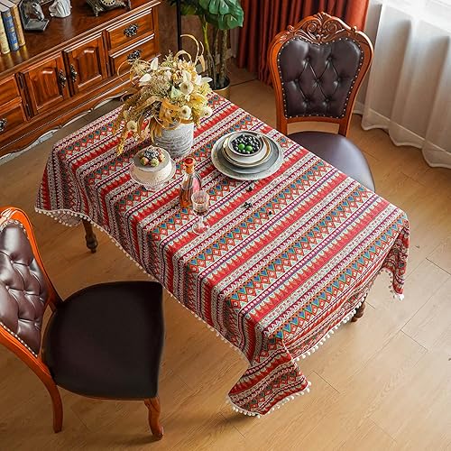 Miniatura 6 de SUTAVIA - Mantel rectangular bohemio con borlas y pompones, manteles bohemios de lino sin arrugas, mantel de Navidad para el hogar, vacaciones,