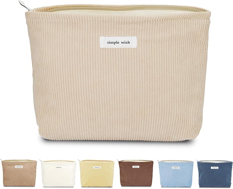 Necessaire de maquiagem Sminra em veludo cotelê, marrom-claro