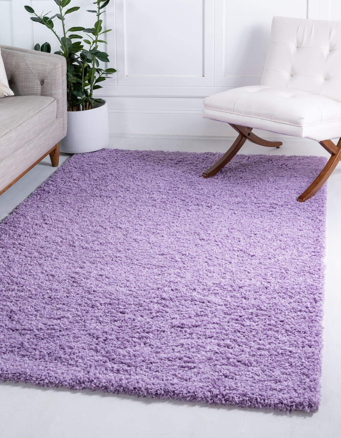 Unique Loom Solid Shag Collection Area Rug (5' 1" x 8' Rectangle Lilac)