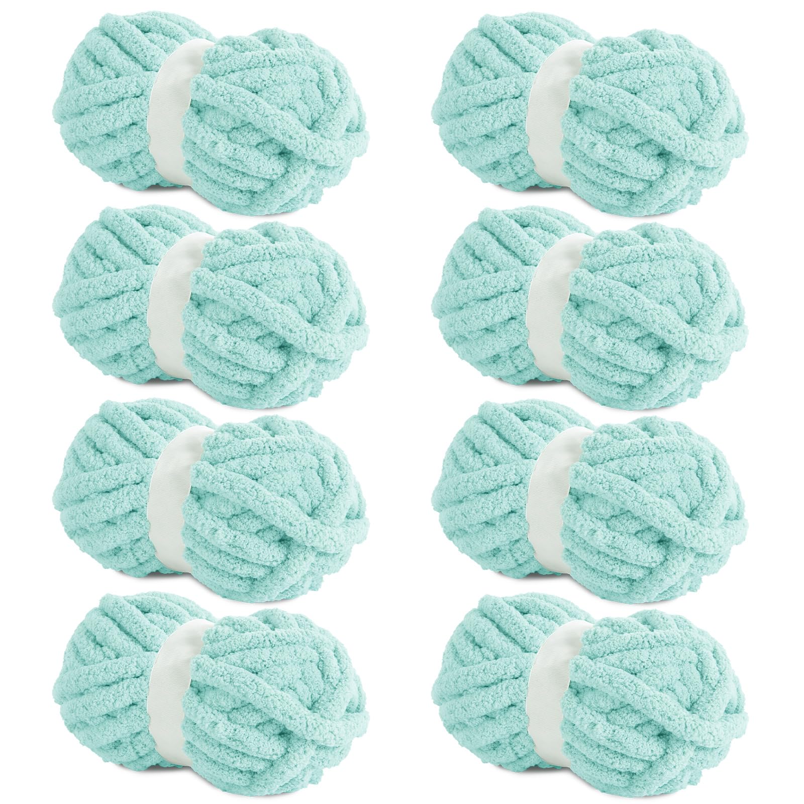 Hombys Light Blue Chunky Chenille Yarn for Crocheting and Knitting, Super Bulky Thick Fluffy Yarn - 8 Jumbo Packs (27 yds, 8 oz Each Skein) — image 1