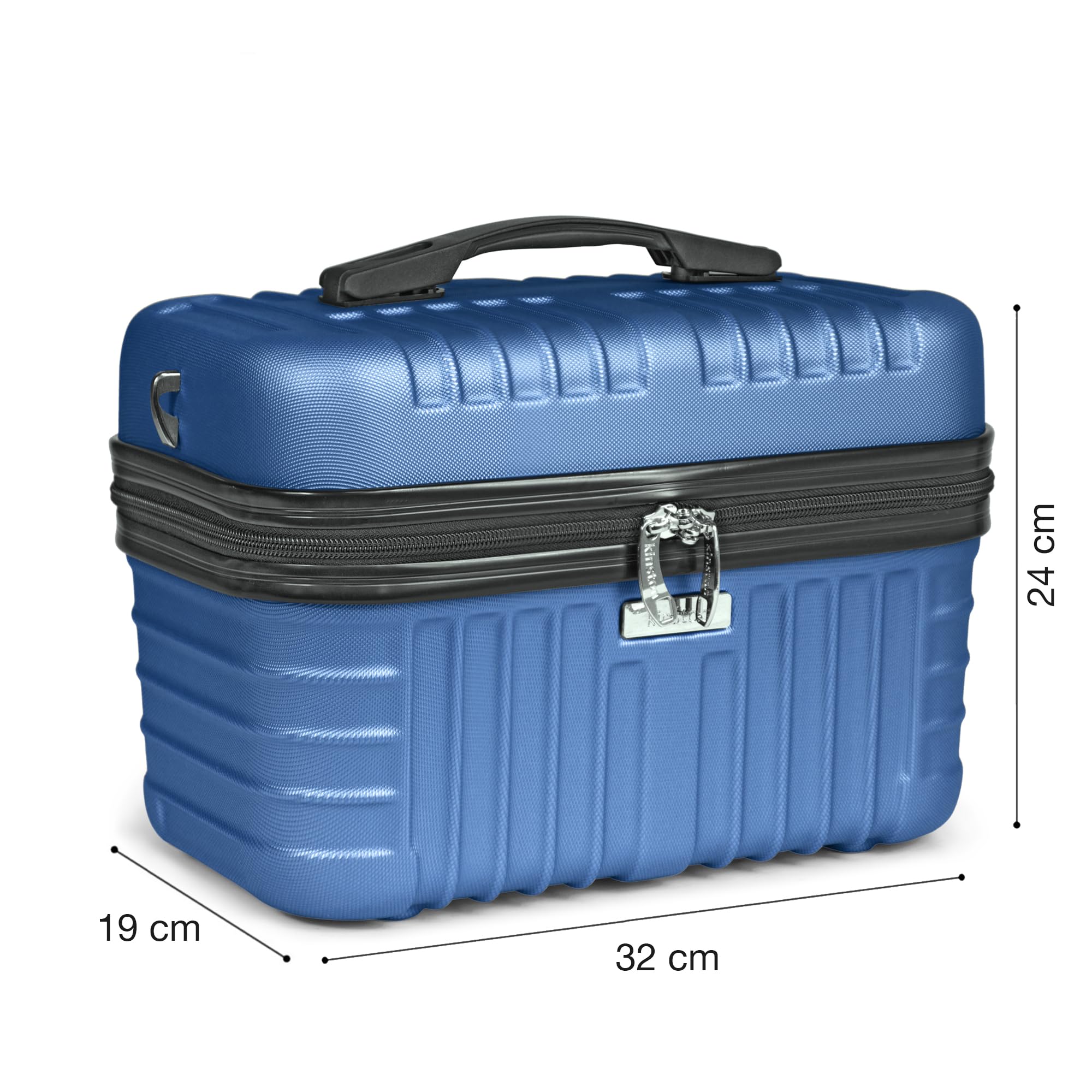 KINSTON Beauty Case Rigido con Tracolla – Borsa da Toilette da Viaggio Donna – Grande Capacità – Scatola Porta Trucco – 32 x 24 x 19 cm – con Manico - Blu scuro
