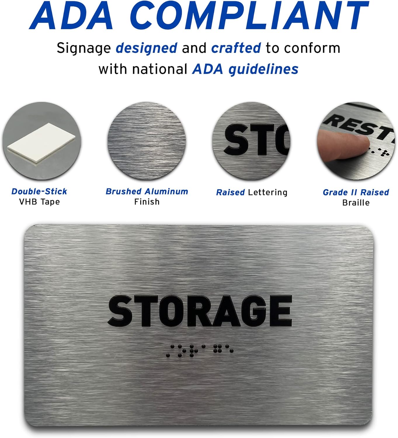 Equipment Room Sign by GDS - ADA Compliant, Raised Icons & Grade 2 Braille - With Adhesive Strips for Easy Installation - Signs for Offices, Businesses - 7" W x 4" H (Brushed Aluminum) - Made in USA