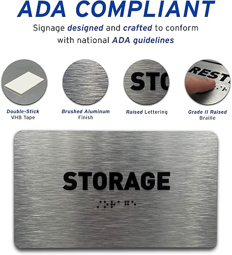 Miniatura 4 de GDS - Letrero de sala de equipamiento compatible con ADA, iconos elevados y braille de grado 2, incluye tiras adhesivas para una fácil instalación,