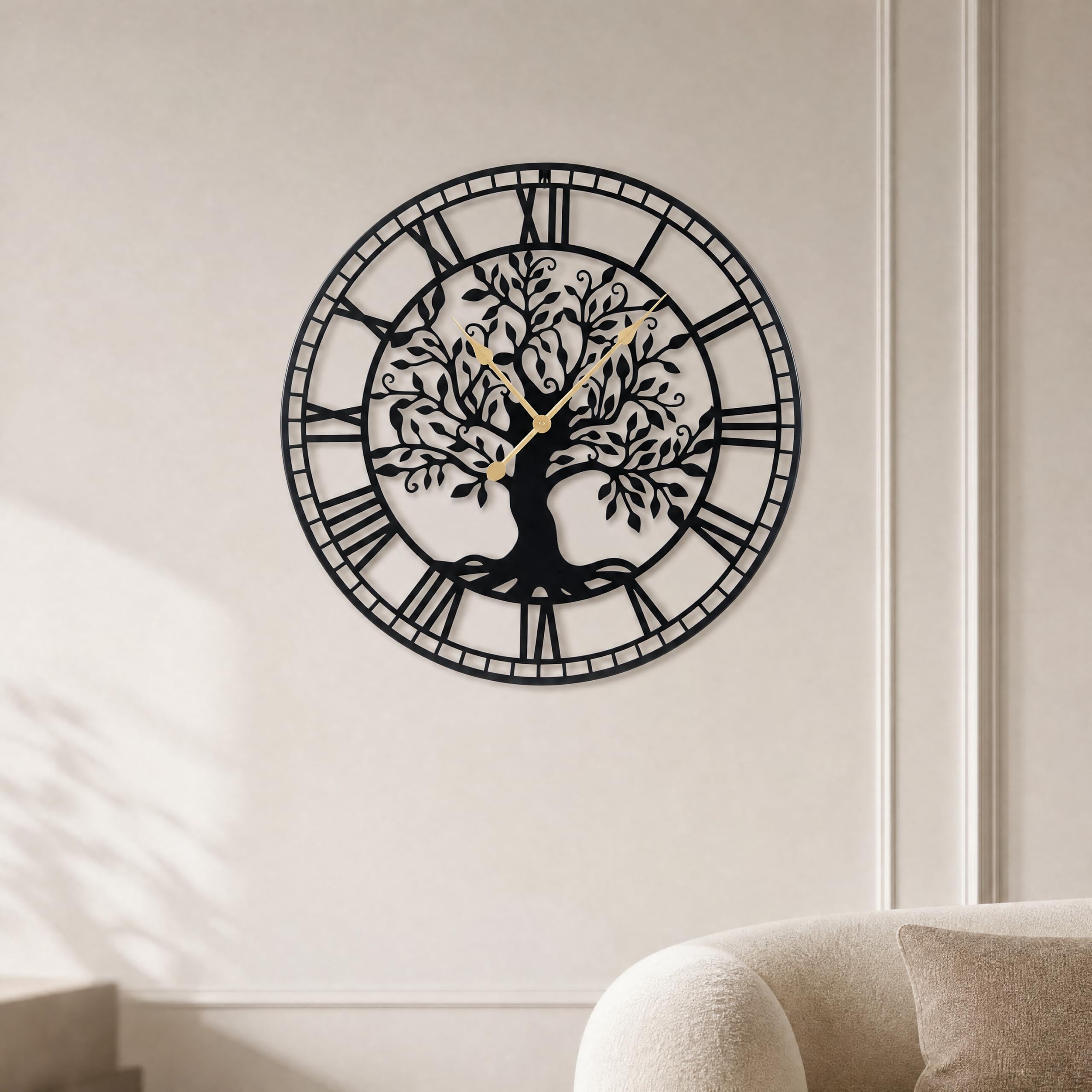 LIFEZEAL - Reloj de pared grande y silencioso de 68 cm, diseño moderno, árbol de la vida de metal, péndulo sin tic-Tac con pilas, decoración de pared para sala de estar, dormitorio, oficina (Style1)