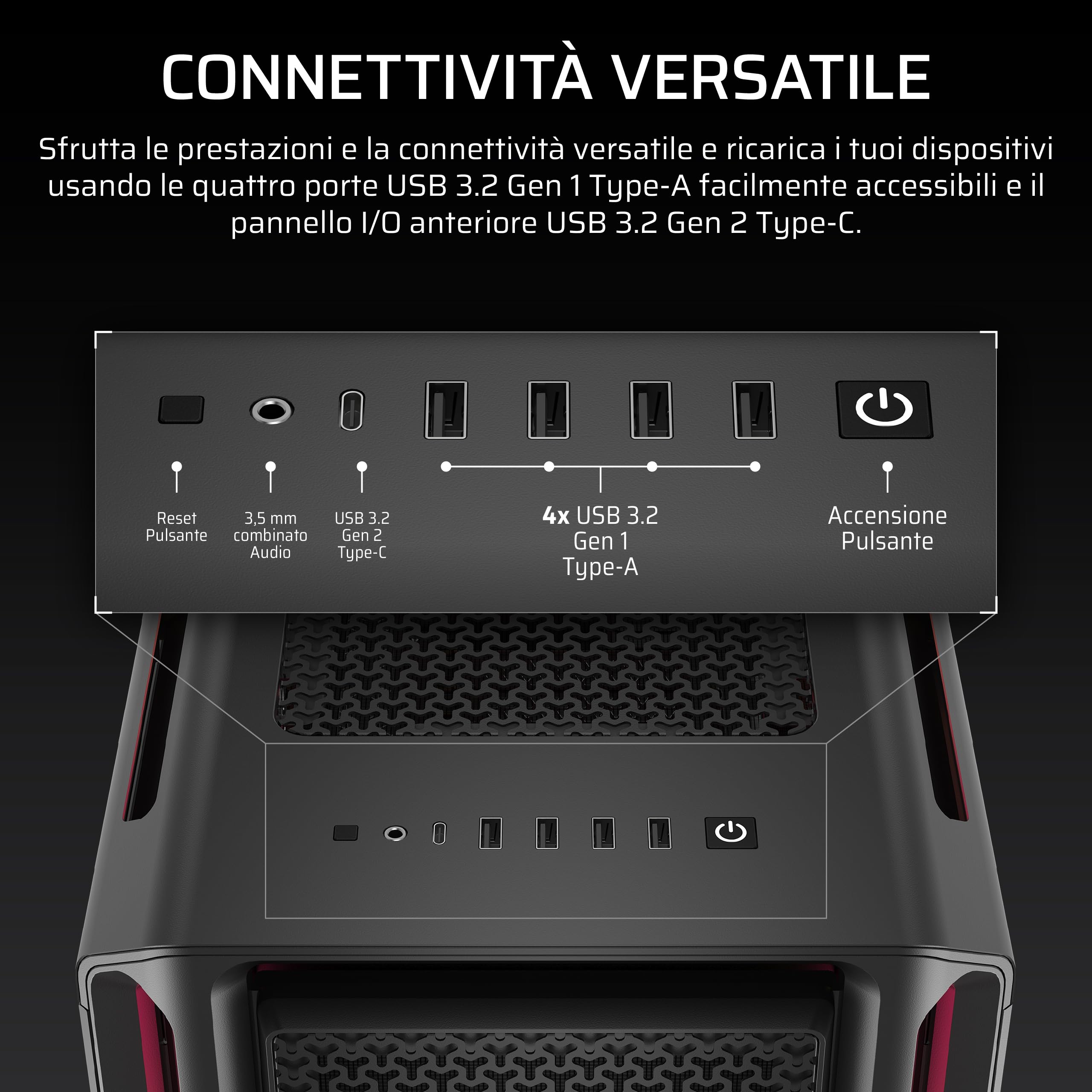 CORSAIR iCUE LINK 5000T LX RGB Mid–Tower ATX PC Case – 3 ventole LX120 RGB preinstallate, strisce luminose Aurora integrate, interni spaziosi, Hub di sistema iCUE LINK incluso – Nero