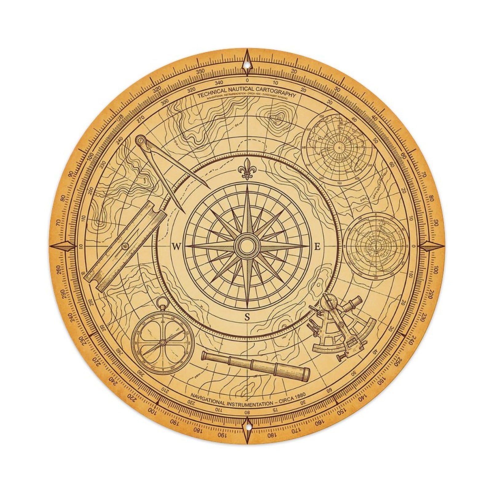 Vintage Nautical Compass World Map Geographic Atlas Metal Tin Sign