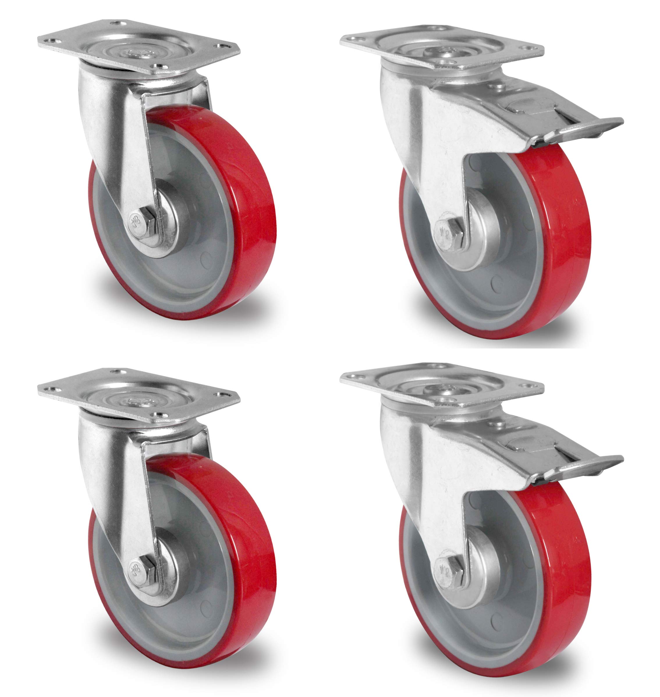 SETSBTB100N2U6R1W - Set di 2 ruote girevoli e 2 con blocco, poliammide, poliuretano, diametro 100 mm, portata 450 kg