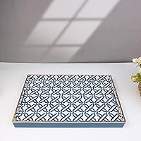 Vista 5 de Spsyrine Bandeja blanca para servir, bandeja de plástico para mesa auxiliar, elegante bandeja decorativa rectangular con asas, bandeja otomana