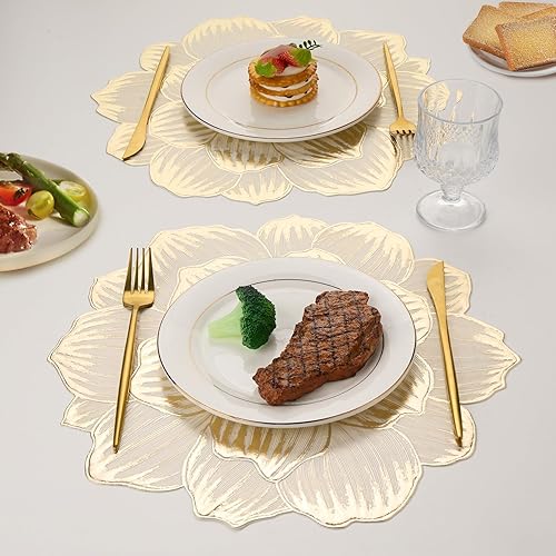Miniatura 3 de Juego de 6 manteles individuales redondos de vinilo dorados de 15 pulgadas, antideslizantes, para interiores y exteriores, vacaciones, boda, cena
