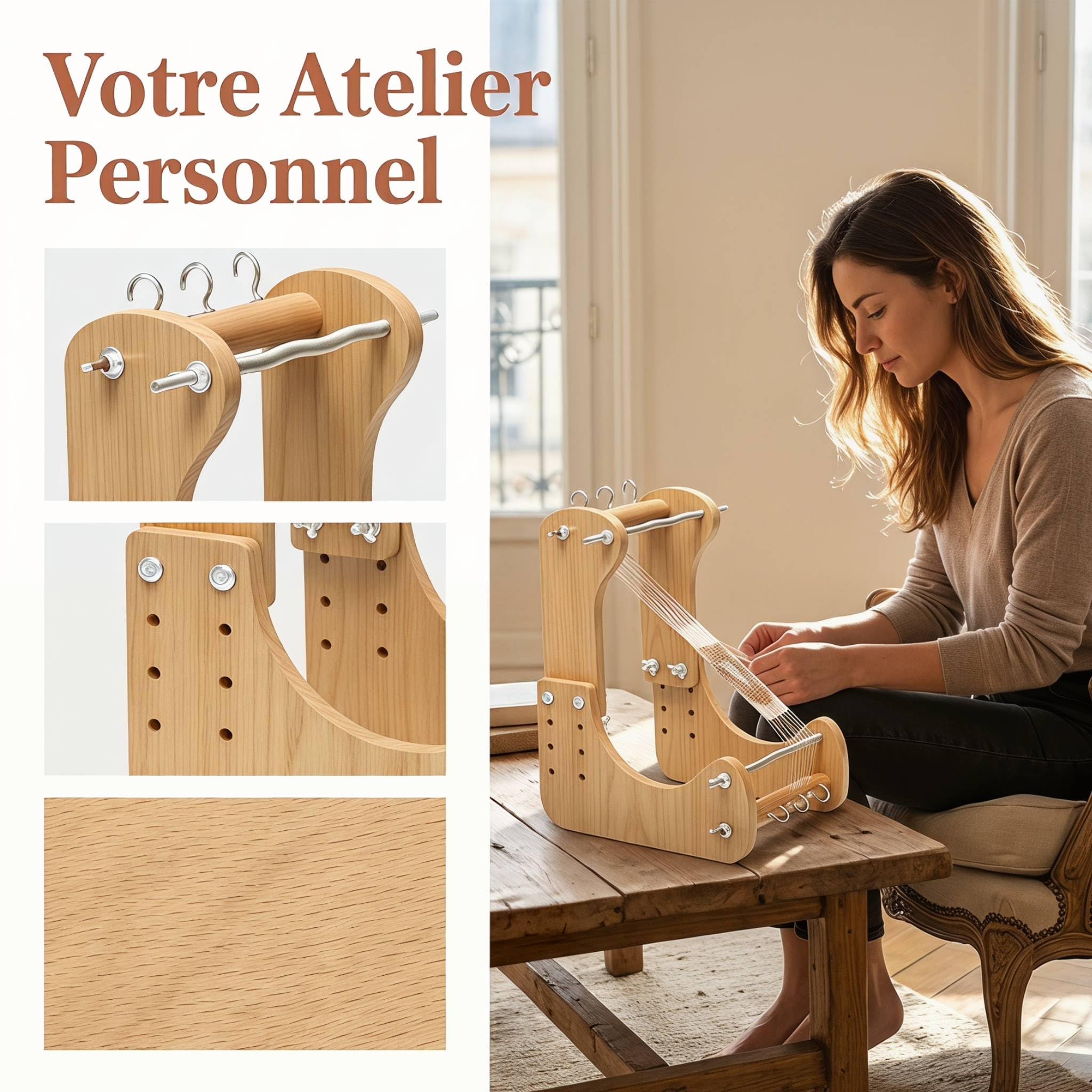 Métier à Tisser Perles en Bois, 4 Largeurs Réglable, Support Tissage Vertical ou Plat, Machine à Tricoter Perles à La Main, Outil de Création de Bijoux, Outil Manuel pour Débutant ou Expert