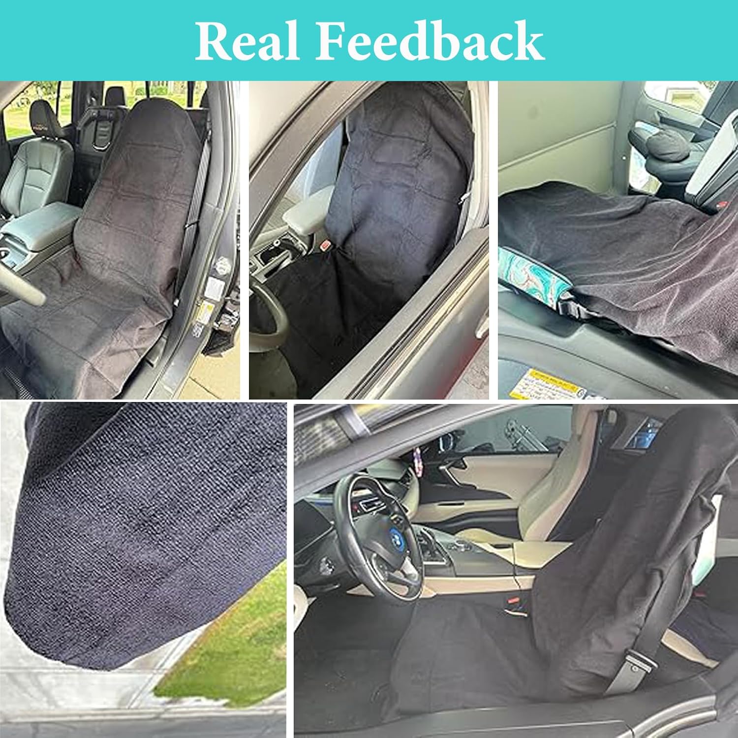 Waterproof 2 Pack Car Seat Towel Cover After Gym, Sweatproof Universal Fit Towel Seat Covers Washable Non-Slip Front Towel Bucket Seat Protector for Cars SUVs Vans Trucks(Black,2-Pcs) - Image 3