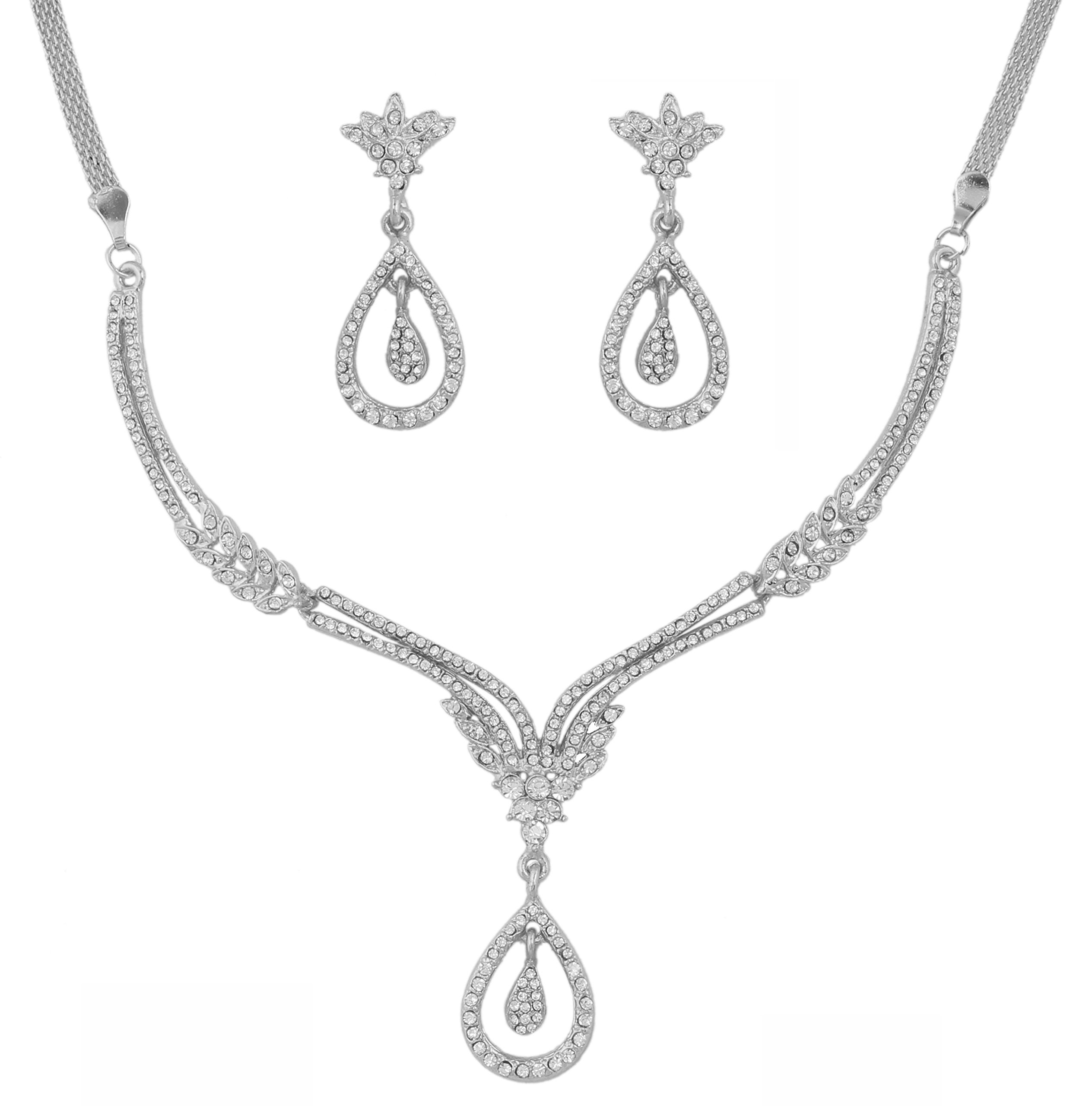 TouchstoneIndian Bollywood Intricately crafted Diamond Look Rhinestone crystal Colorful Wedding Designer Jewelry Necklace Set In Gold And Silver Tone For Women.