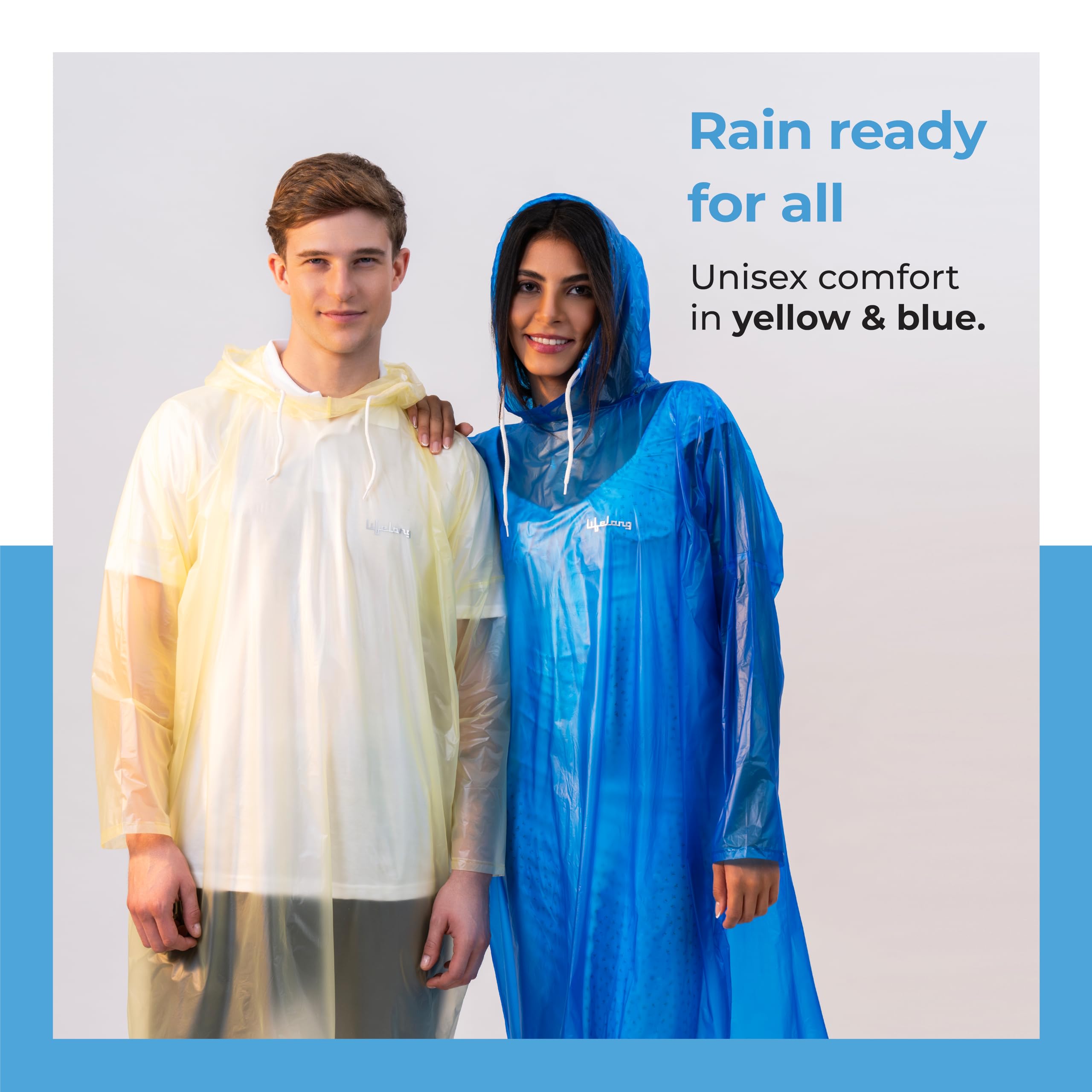 Lifelong Waterproof Unisex Raincoat | Hooded Full Sleeves Outdoor Poncho for Men, Women, Boys & Girls | Durable PVC Rainwear for Camping, Hiking, Travelling | Adjustable Drawstring | Sky Blue (1 Pc) - Image 6 thumbnail