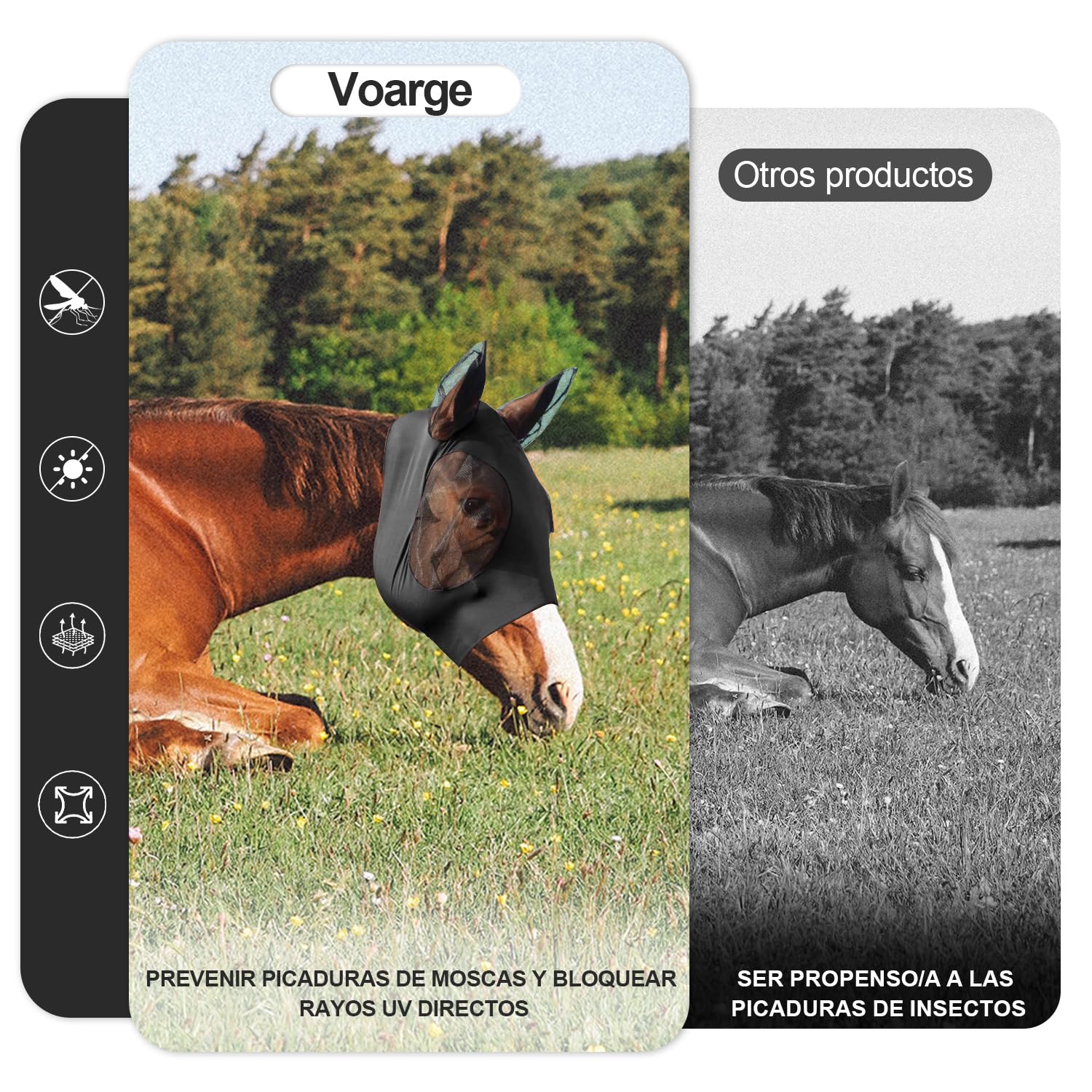 Voarge Horsefly Mask, oddychająca elastyczna siatka ochronna, odstraszająca komary, owady, wielokrotnego użytku, czarna