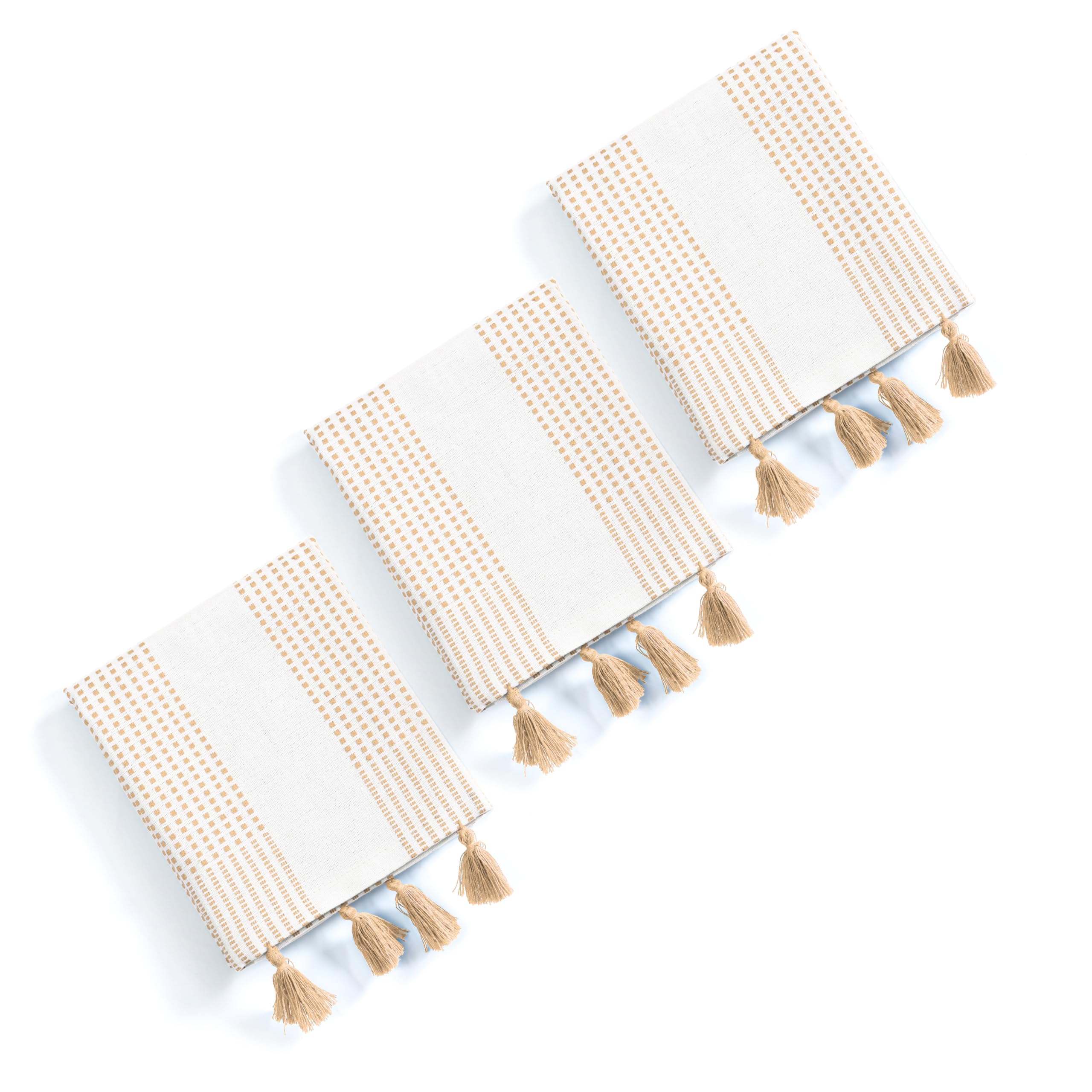 Strofinacci da cucina decorativi a pois beige, 40 x 66 cm, confezione da 12, morbidi, 100% cotone, assorbenti e ad asciugatura rapida, con nappe, ideali per pulire, asciugare i piatti