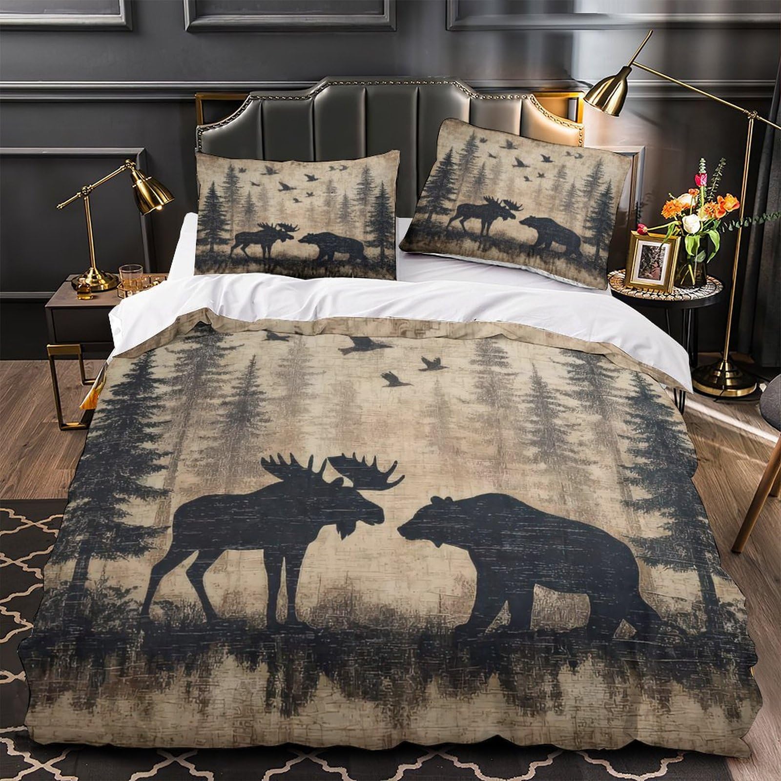 Housse de couette lune 220x240 cm avec taies d'oreiller en microfibre king