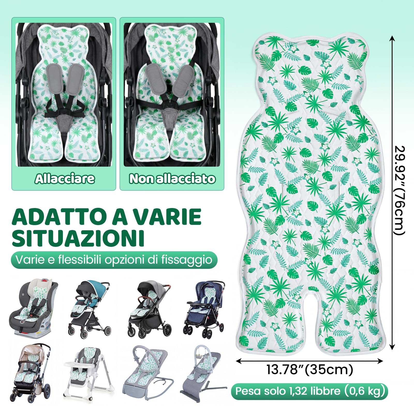 Orzbow Copri Passeggino Estivo Antisudore, Universale Materassino Passeggino Estivo, Grande Traspirante Copriseggiolino Auto Estivo, Adatto ai Seggiolone e Culla, Facile da Installare,Verde