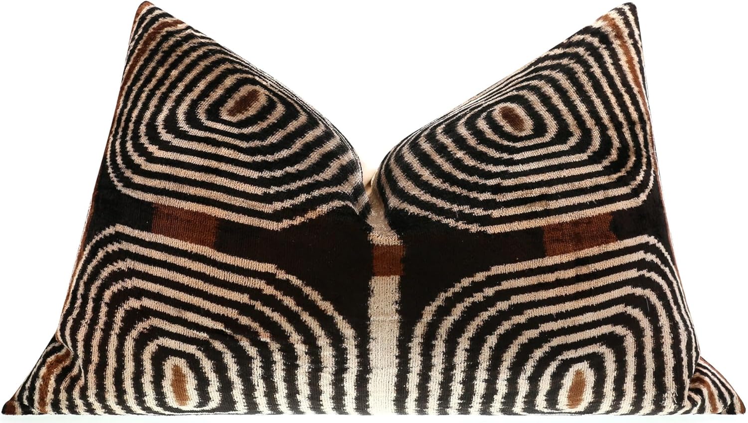 CANVELLO Handmade Velvet Throw Pillow in Black and White Geometric Labyrinth Design - 16"x24" Decorative Accent with Down Feather Insert for Modern and Contemporary Interiors