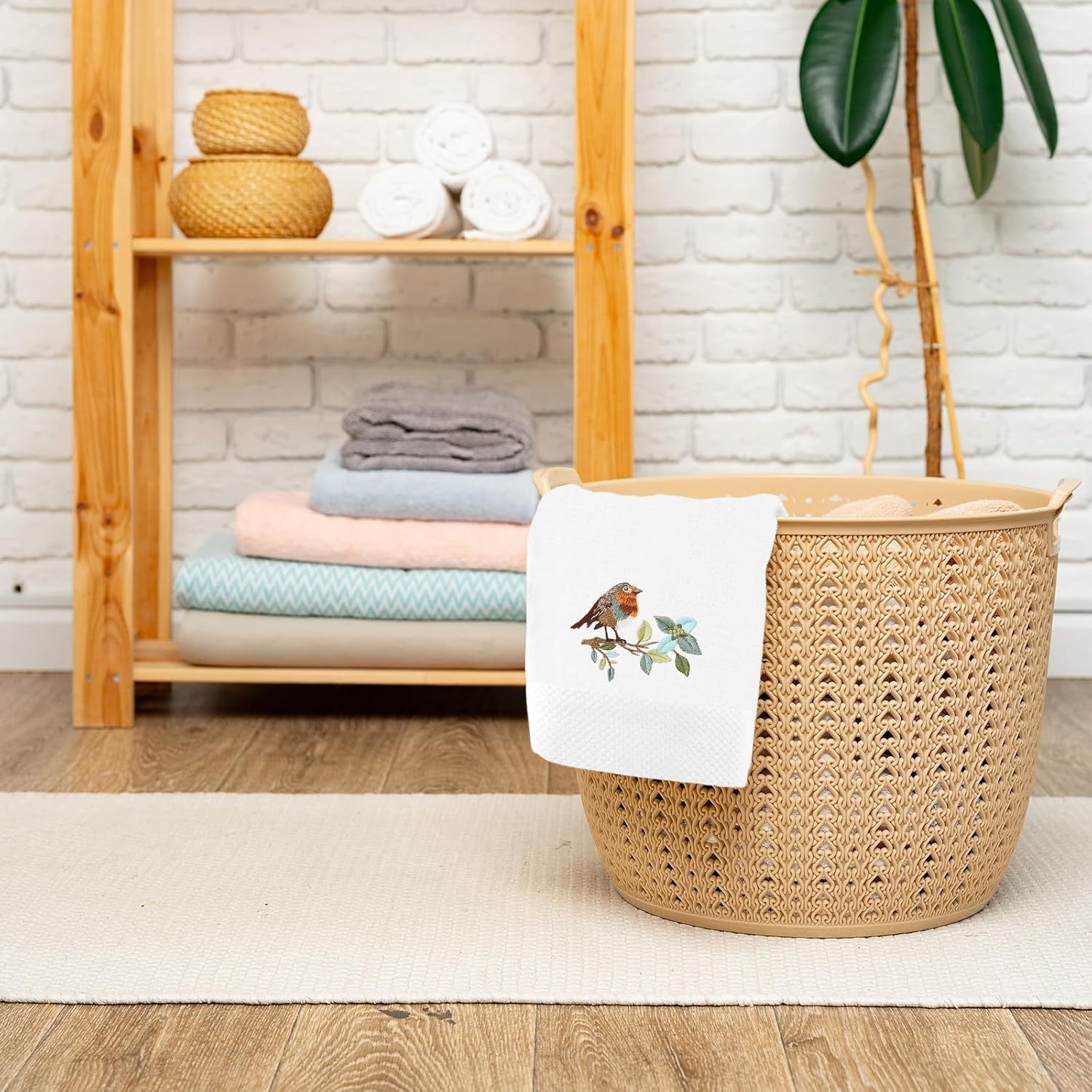 JarThenaAMCS 2Pcs Bird Hand Towels Branch Leaves Bird Embroidered Cotton Bathroom Towels Dish Towels with Ribbons for Drying Cleaning Cooking Gift, 29.5 x 13.7 Inch - Image 6